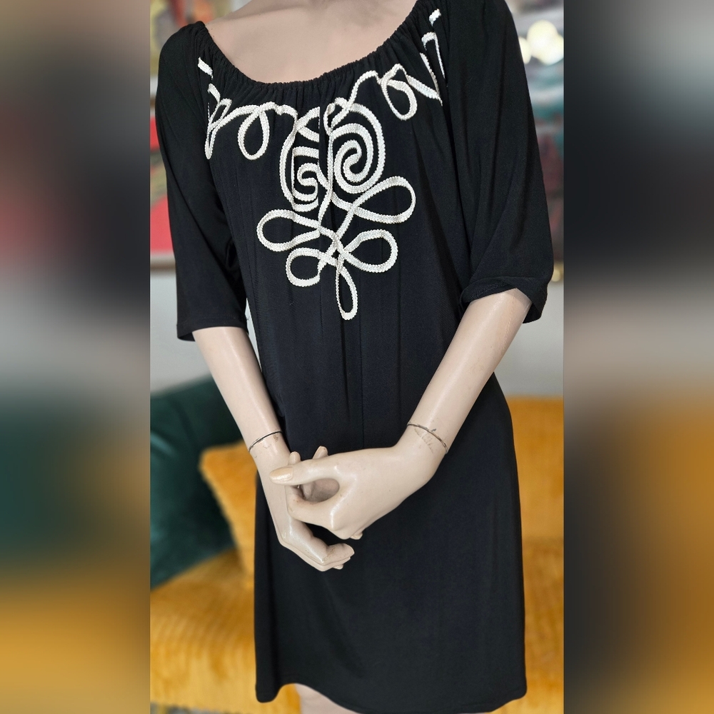 Tiana B. Black Dress with White Embroidery